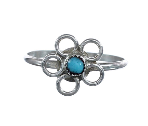 Native American Turquoise Sterling Silver Flower Ring Size 6-1/2 AX125679